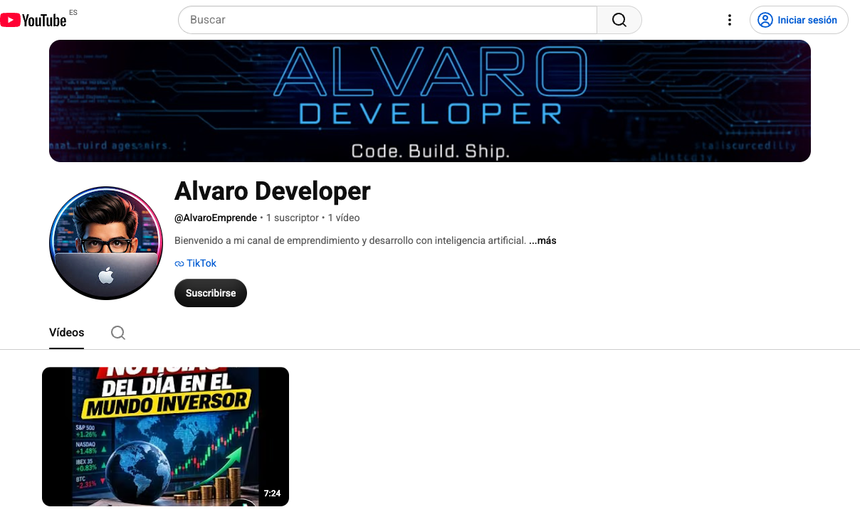 Captura del canal de YouTube Alvaro Developer